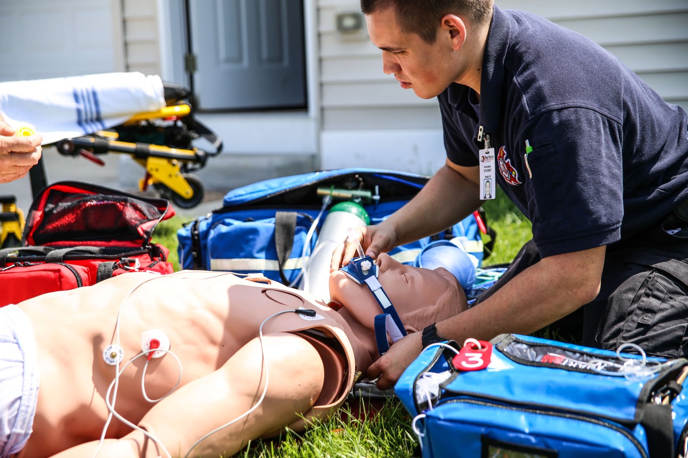 Paramedic attending to patient