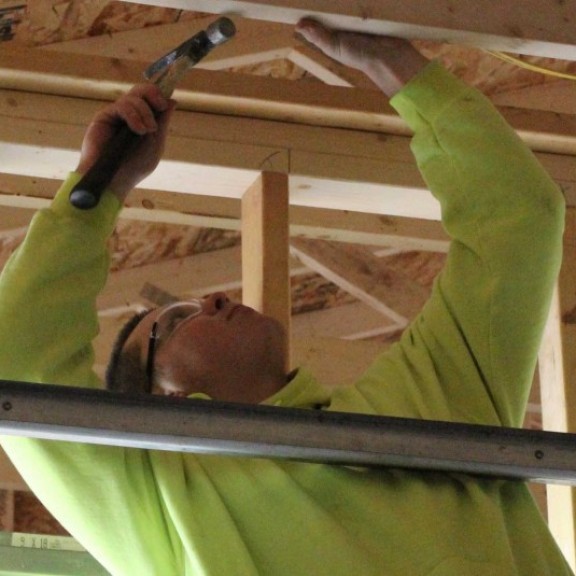 Construction worker hammering