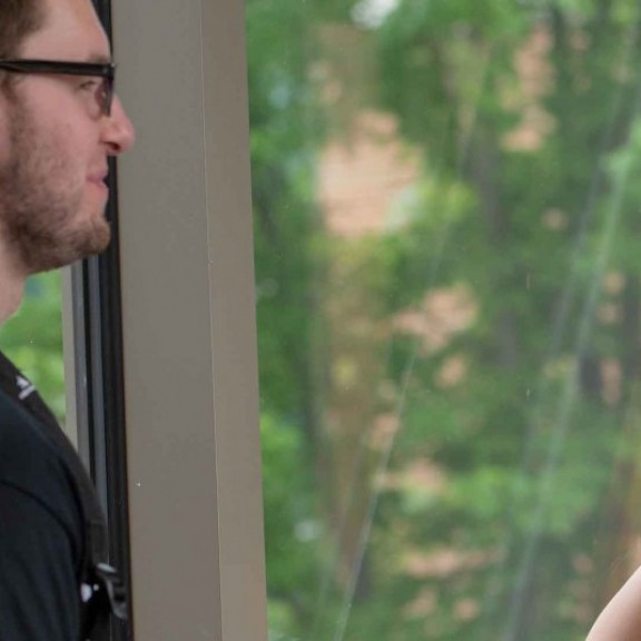 Students chatting together on campus