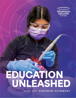 Image preview of the 2026-2027 WTCS Guidebook with a dental student working on a medical mannikin in a lab setting