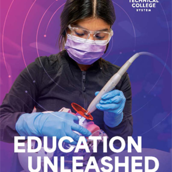 Image preview of the 2026-2027 WTCS Guidebook with a dental student working on a medical mannikin in a lab setting